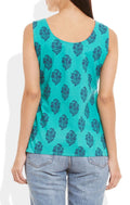 Womens Cotton Printed Short Top Kurti Sleeveless With Contrast Placket And Buttons,Large,W-CST36-3132