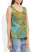 Womens Cotton Printed Short Top Kurti Sleeveless With Contrast Placket And Buttons,3X-Large,W-CST42-3133