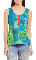 Womens Cotton Printed Short Top Kurti Sleeveless With Contrast Placket And Buttons,Medium,W-CST34-3134