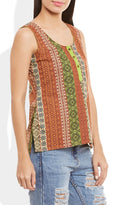 Womens Cotton Printed Short Top Kurti Sleeveless With Contrast Placket And Buttons,Medium,W-CST34-3135