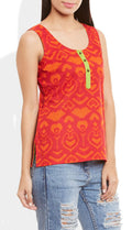 Womens Cotton Printed Short Top Kurti Sleeveless With Contrast Placket And Buttons,5X-Large,W-CST46-3138