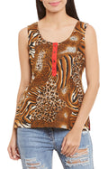 Womens Cotton Printed Short Top Kurti Sleeveless With Contrast Placket And Buttons,3X-Large,W-CST42-3139