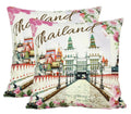 Digitally Printed 100% Cotton Canvas Set Of Two Cushion Covers 18X18 Inch World Theme,Thailand