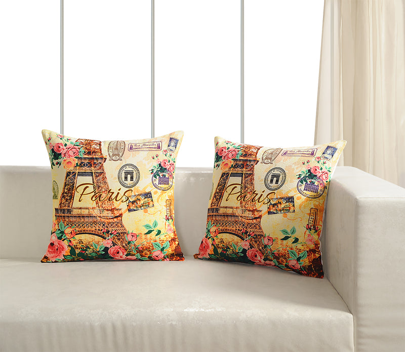 Digitally Printed 100% Cotton Canvas Set Of Two Cushion Covers 18X18 Inch World Theme,Paris