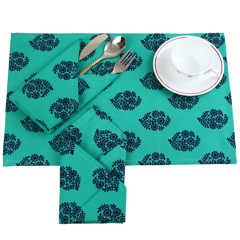 Reversible Printed Cotton Placemats And Napkins Set of 6, Indian Décor  200TC