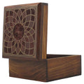 Wooden Jewelry Box for Women Floral Art Decor Inlay 4x4x2.25 Inches