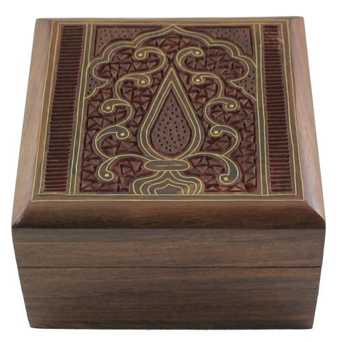 Indian Jewelry Holder - 4 x 4 x 2.25 Inch Small Wood Box - Jewelry Boxes for Bracelet - Present for Her