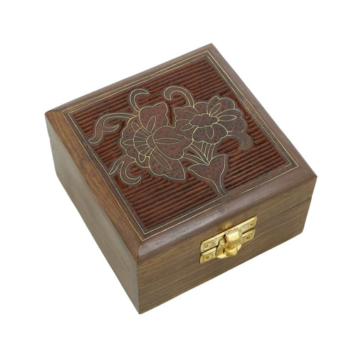 Handmade Indian Wood Jewelry Box - 4 x 4 x 2.25 Inch Small Wood Box - Jewelry Box - Best Gifts for Women