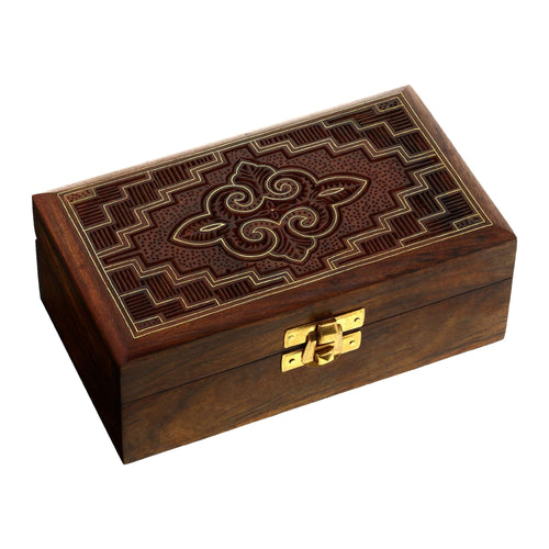 Jewelry Box in Wood Islamic Art Handmade Inlay and Carving 6x3.3x2.25 Inches