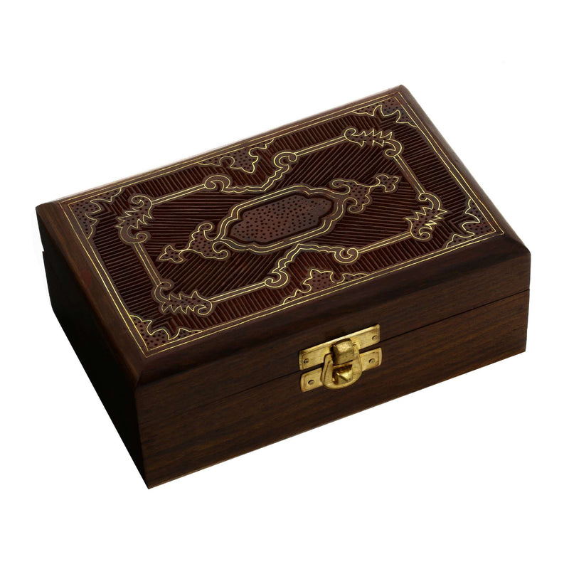 Indian Jewelry Holder - 6 x 4 x 2.5 Inch Small Wood Box - Jewelry Boxes for Bracelet - Anniversary Gift