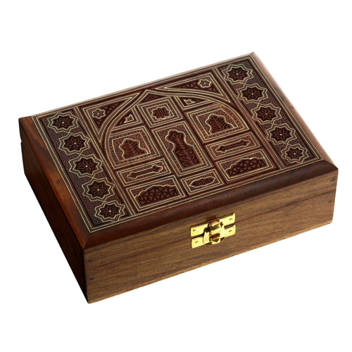 Indian Jewelry Holder - 7 x 5 x 2.3 Inch Large Wood Box - Jewelry Boxes for Bracelet - Gift for Mom