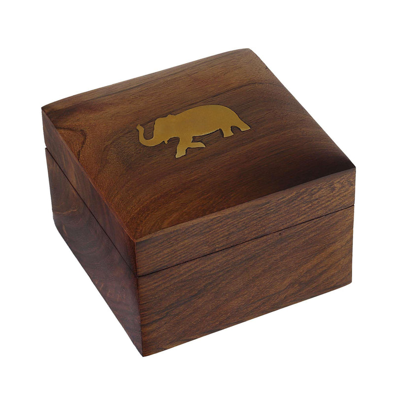 ShalinIndia Indian Elephant Jewelry Box - 4 by 2.75 Inch Hinged Wood Box - Handmade Jewelry Box