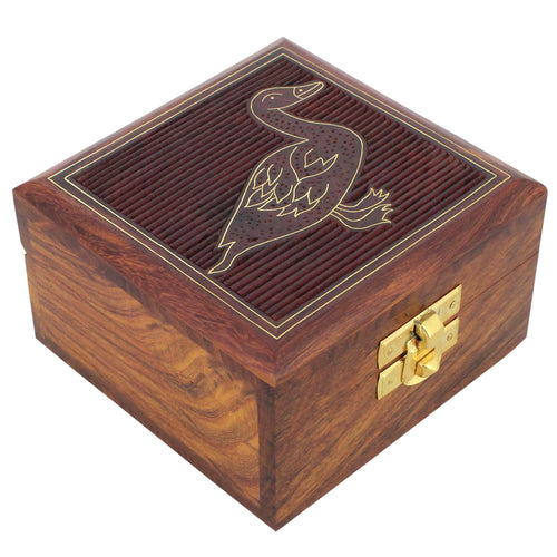 ShalinIndia Handmade Indian Swan Wooden Jewelry Box -4x4x2 Inch - Artisan Crafted Sheesham Wood Brass