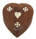 ShalinIndia Heart Shaped Wooden Jewelry Box With 3 Flowers & Heart -3.5x3.5x1 Inch - Sheesham Wood Brass