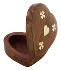 ShalinIndia Heart Shaped Wooden Jewelry Box With 3 Flowers & Heart -3.5x3.5x1 Inch - Sheesham Wood Brass