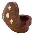 ShalinIndia Heart Shaped Wooden Jewelry Box With 3 Flowers & Heart -3.5x3.5x1 Inch - Sheesham Wood Brass