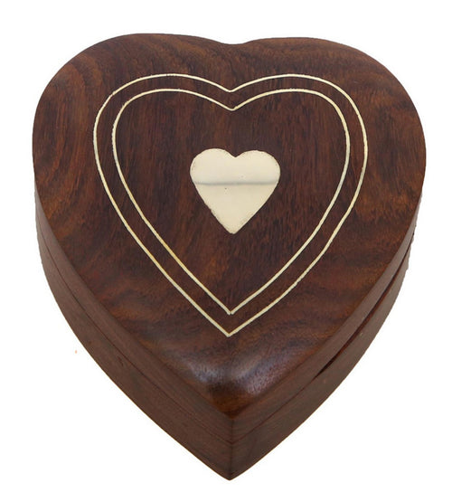 ShalinIndia Handmade Heart Shaped Wooden Jewelry Box- 3.5x3.5x 1 Inch -Sheesham Wood Brass