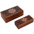 Wooden Jewelry Box Handcrafted Floral Art Inlay 5.25 x 2 x 1.25 Inches