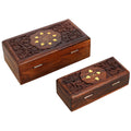 Wooden Jewelry Box Handcrafted Floral Art Inlay 5.25 x 2 x 1.25 Inches